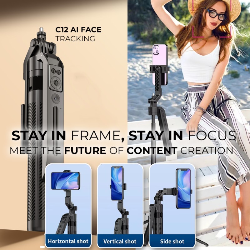 C12 AI Face Tracking Selfie Stick
